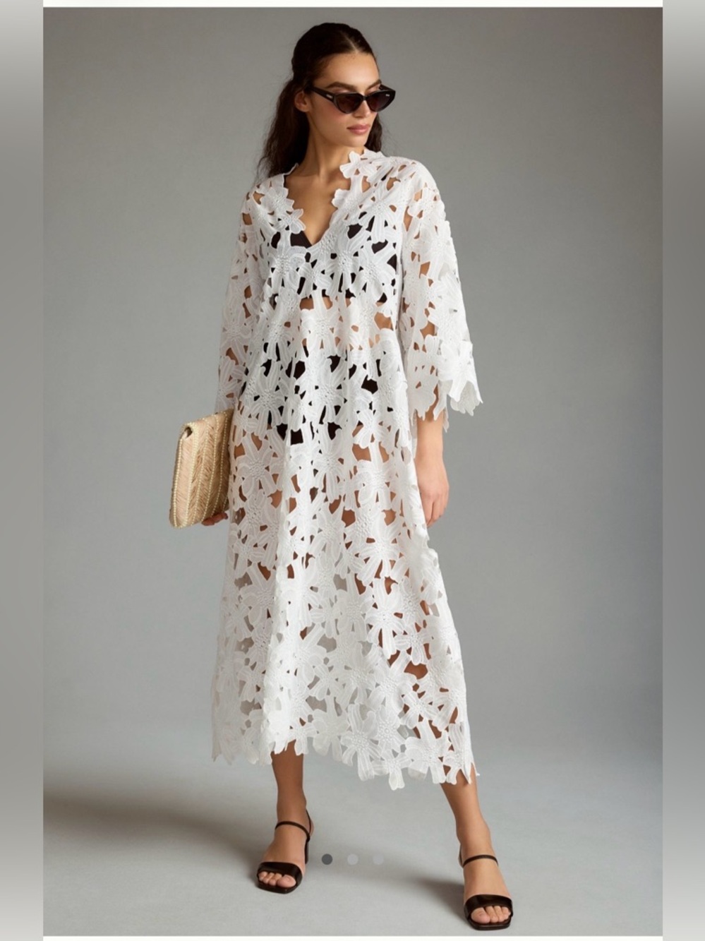 NWOT Anthropologie White Crochet Floral Midi Swim Cover-Up. One size. Sold out!